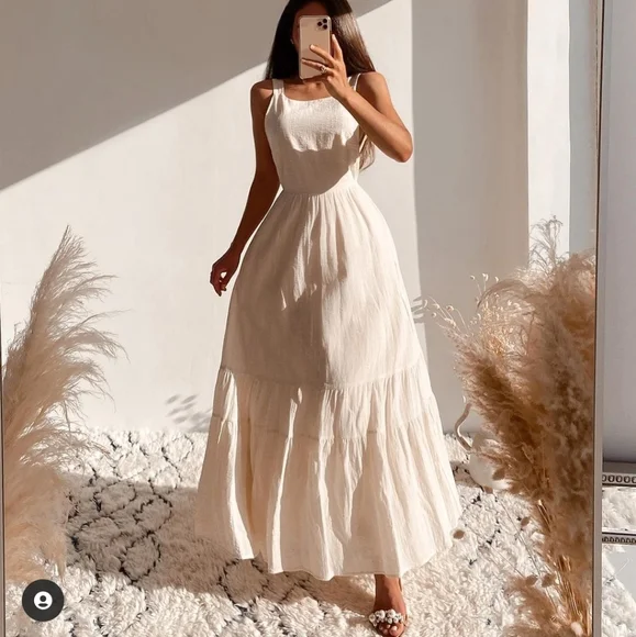 Zara * Cream Maxi Midi Dress Rustic Boho - Picture 5 of 12
